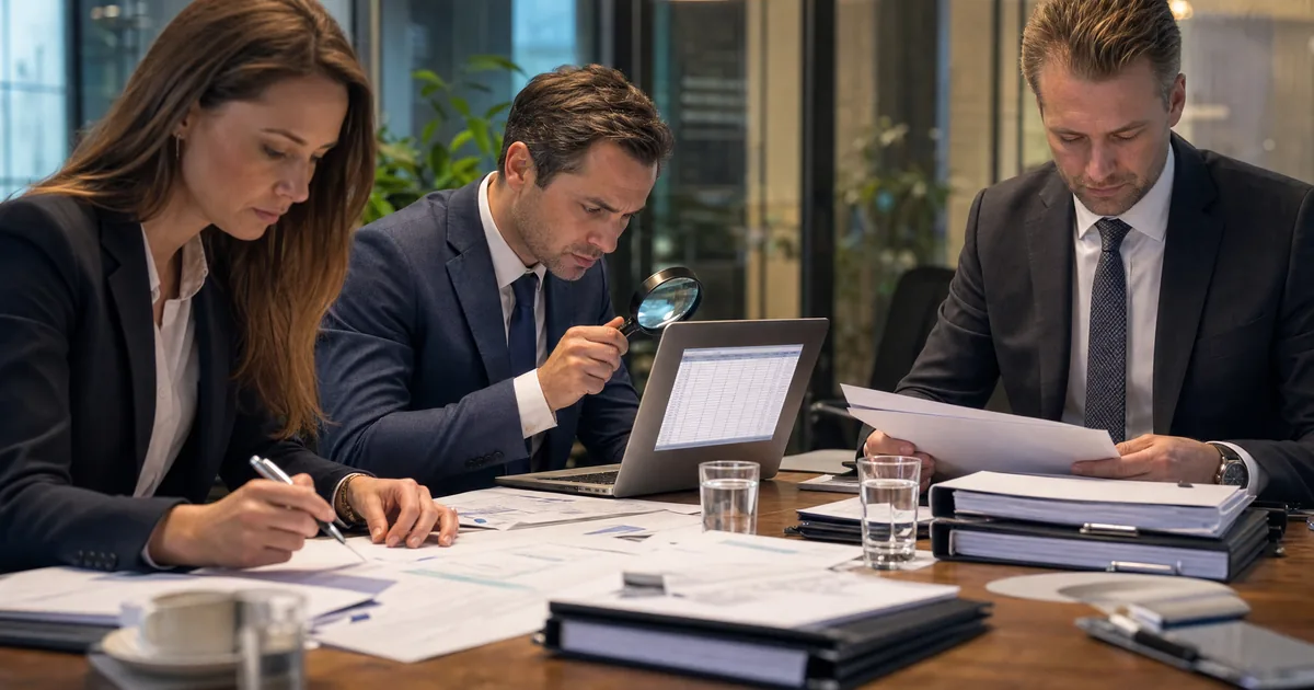 Illustration éditoriale : Due diligence financière — ce que les investisseurs vérifient vraiment