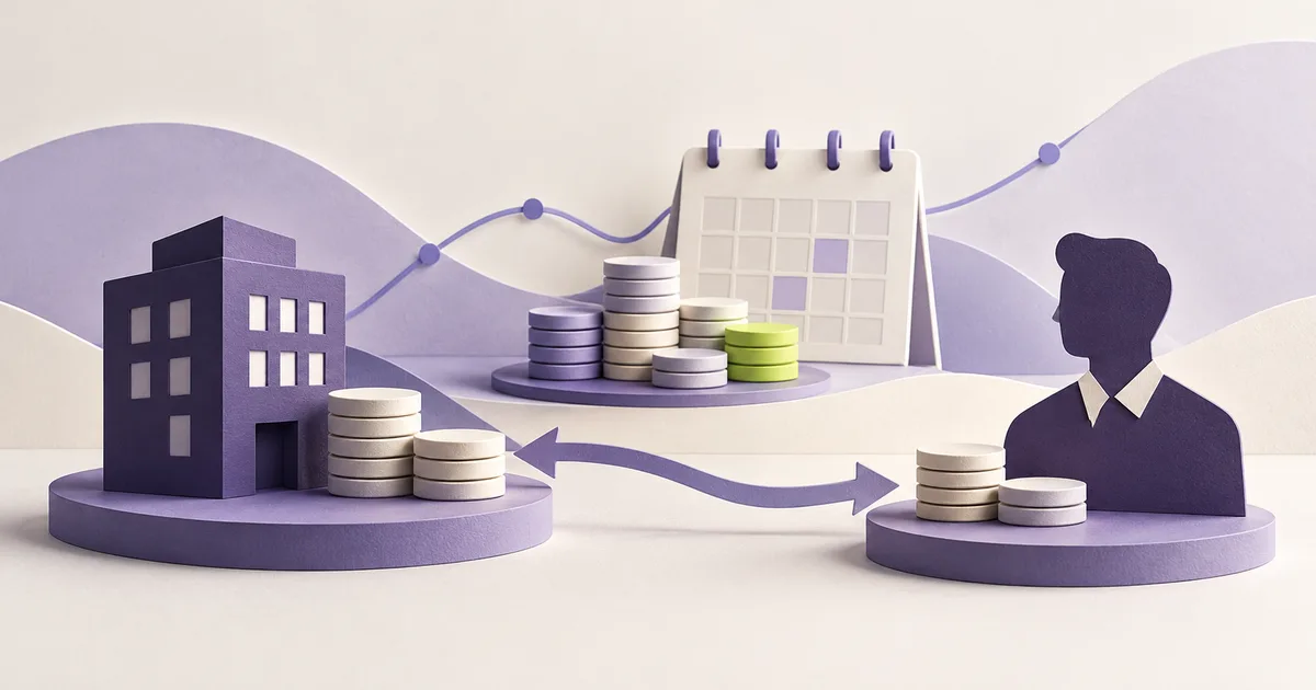 Illustration du budget partagé entre rémunération du dirigeant, entreprise et réserve de trésorerie, avec un calendrier de paiement.