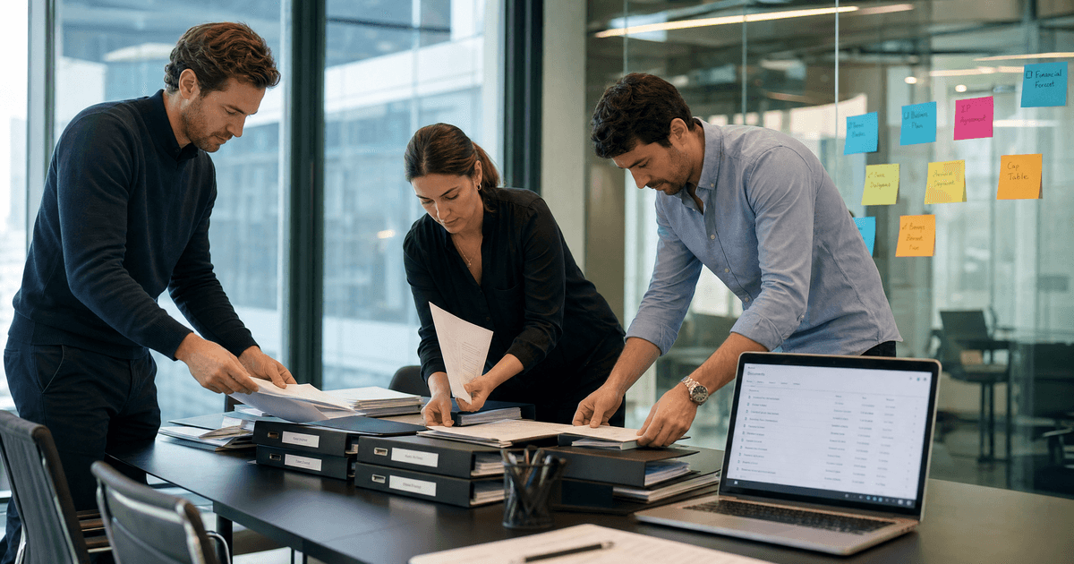 Accompagnement levée de fonds Iter Advisors — équipe en train d'analyser les documents de data room pour préparer un tour de financement